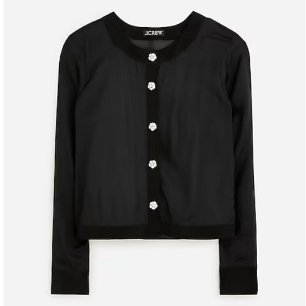 Sheer button-up shirt with jewel buttons in organza blend